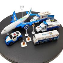 Kit Brinquedo Aeroporto Transito 11pçs Avião ônibus Caminhão