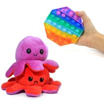 Kit Brinquedo Anti Estresse Pop It Toy Sensorial Bolhas + Polvo Pelúcia Reversível Humor Tiktok
