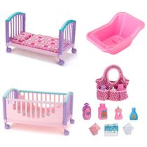 Kit Brinquedo Banheira Boneca C/ Bercinho Bolsa Maternidade