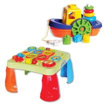 Kit Brinquedo Barco Encaixar + Mesinha Didática Infantil Bebê Interativa Sonora