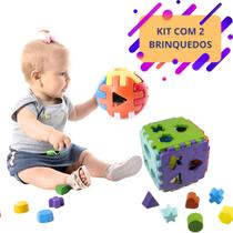 Kit Brinquedo Bebê Cubo Diático Bola Encaixar Presente Educativo Criança Menino Menina 1 ano