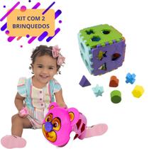Kit Brinquedo Bebê Didático Educativo Infantil Encaixar Presente 1 2 anos Criança Menina Cubo Urso