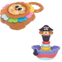 Kit Brinquedo Bebê Didático Empilha Pirata Empilha Macaco