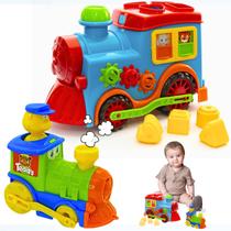 Kit Brinquedo Bebe Educativo Com 2 Trenzinho Peças Encaixe Menino Ursinho Sobe e Desce Colorido