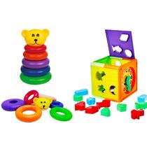 kit Brinquedo Bebê Educativo Didático 1 Ano Cubo + Ursinho