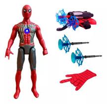 Kit Brinquedo Boneco Homem Aranha Com Luva e Lançador de Dardo