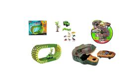 Kit Brinquedo Cabeça Dinossauro Lançador Carro Pista Trilho
