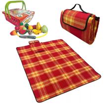 Kit Brinquedo Cesta Feira Com Toalha 130x170cm Piquenique