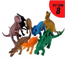 Kit Brinquedo Coleção Dinossauro Borracha 8 Peças Diferentes