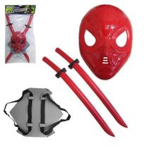 Kit Brinquedo Combate Ninja 2 Espadas com Suporte de Costa + Mascara - LEPASTIC