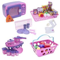 Kit Brinquedo Cozinha Eletro Panela Cesta Comida 46 Peças Kit Brinquedo Cozinha Eletro Panela Cesta Comida 46 Peças