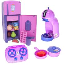 Kit Brinquedo Cozinha Menina Geladeira Cafeteira Fogão 16Pç