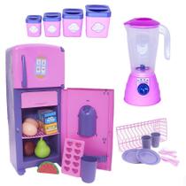 Kit Brinquedo Cozinha Menina Geladeira Liquidificador 24pç