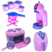 Kit Brinquedo Cozinha Menina Rosa Fogão Pote Panela Café 13p Kit Brinquedo Cozinha Menina Rosa Fogão Pote Panela Café 13p