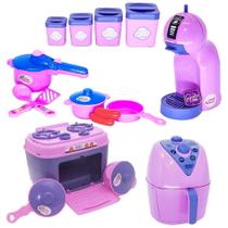 Kit Brinquedo Cozinha Menina Rosa Fogão Pote Panela Café 16P Kit Brinquedo Cozinha Menina Rosa Fogão Pote Panela Café 16P