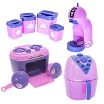 Kit Brinquedo Cozinha Menina Rosa Fogão Potinhos Café 10pç