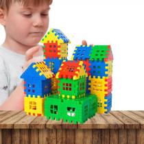 Kit Brinquedo De Montar Interativo Plástico Blocos Infantil Coloridos Casa Castelo Conjunto 50 peças