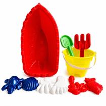 Kit Brinquedo De Praia Infantil Barquinho Balde e Acessórios Cor:Vermelho Kit Brinquedo De Praia Infantil Barquinho Balde e Acessórios Cor:Vermelho