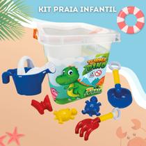 Kit Brinquedo de Praia Infantil Dino Colorido Divertido para Crianças 8 pecas