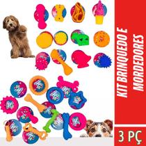 Kit brinquedo e mordedor pet 3 pç p cães variados cor mista Kit brinquedo e mordedor pet 3 pç p cães variados cor mista