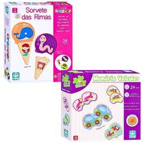 Kit Brinquedo Educativo Alfabetização Sorvete Das Rimas Madeira E Jogo Da Memória Veículos