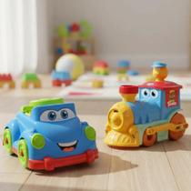 Kit Brinquedo Educativo Bebê 1 Ano Carrinho Didático Trenzinho Divertido Com Ursinho Sobe E Desce Menino Bebe 1 Ano