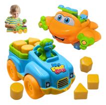 Kit Brinquedo Educativo Bebê Carrinho Peças Encaixe E Avião Baby Didático e Pedagógico Colorido e Divertido Para Crianças 1 Ano Menino Menina