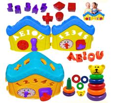 Kit Brinquedo Educativo Bebe Casinha Peças De Encaixe Menino Menina E Ursinho Argola Monta E Desmonta Criança 1 Ano