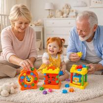 Kit Brinquedo Educativo Bloco Baby 1 Ano Castelinho Encaixe Letras Numeros Relogio Interativo Para Coordenação Motora