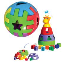 Kit brinquedo educativo bola didática + torre de montar presente menino menina 1 ano encaixar - Mercotoys