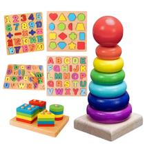 Kit Brinquedo Educativo Completo alfabeto A-Z, Formas, Cores e Empilháveis