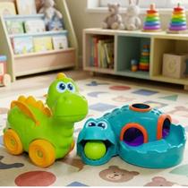 Kit Brinquedo Educativo Didático Bebe 1 Ano Menino Menina Dragão Com Rodinhas E Crocodilo Com Bolinha Chocalho Pedagógico Bebê