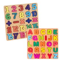 kit Brinquedo Educativo didático pedagógico Alfabeto numeros e operações de madeira colorido