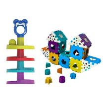 Kit Brinquedo Educativo e Interativo Escorrega Ball 4 Voltas e Barco Baby Com Blocos Encaixáveis