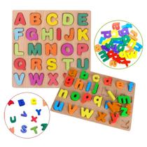 Kit Brinquedo Educativo em Madeira Alfabeto Infantil Letras Maiúsculas e Minúsculas