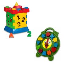 Kit Brinquedo Educativo Infantil Relógio e Castelo Encaixar