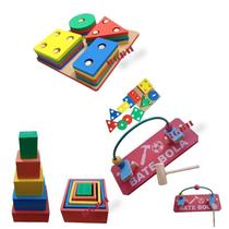 Kit Brinquedo Educativo Madeira Prancha + Cubo + Bate Bola Kit Brinquedo Educativo Madeira Prancha + Cubo + Bate Bola