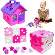 Kit Brinquedo Educativo Menina Casinha Cubo Encaixe Didático
