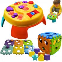 Kit Brinquedo Educativo Menino Menina Encaixe Didático Bebe Mesa + Cubo