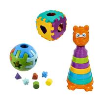 Kit Brinquedo Educativo Urso Mais Cubo + Bola Encaixar M