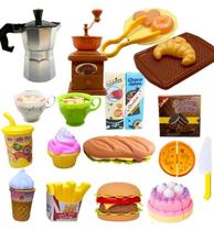 Kit Brinquedo Faz De Conta Bule Moedor Café Lanches Adesivo Infantil Comidinhas