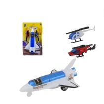 Kit Brinquedo Helicoptero Nave Foguete 3Pç Fricção Aeronaves