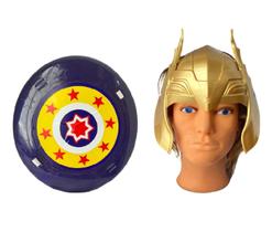 Kit Brinquedo Heróis Máscara Dourado e Escudo Infantil