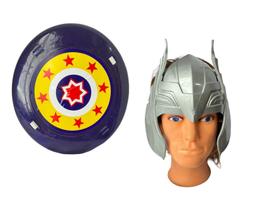 Kit Brinquedo Heróis Máscara Prata e Escudo Infantil