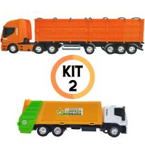 Kit Brinquedo Infantil 2 Peças: 1 Caminhão De Carga Graneleiro + 1 Caminhão De Lixo Coletor