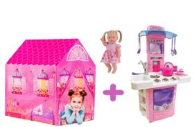 Kit Brinquedo Infantil Boneca Elisi Com Barraca e Cozinha