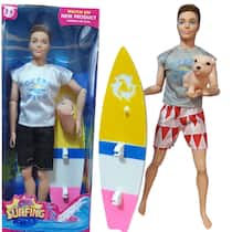 Kit Brinquedo Infantil Boneco Tipo Ken Com Prancha De Surf e Cachorrinho, Presente Para Meninos e Meninas, Aniversario, Natal Kit Brinquedo Infantil Boneco Tipo Ken Com Prancha De Surf e Cachorrinho, Presente Para Meninos e Meninas, Aniversario, Natal