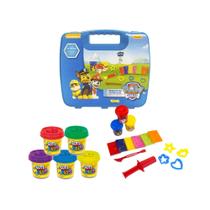Kit Brinquedo Infantil Massinha de Modelar Maleta da Patrulha Canina 5 Potes de Coti Massa