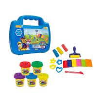 Kit Brinquedo Infantil Massinha de Modelar Mini Maleta Patrulha Canina 5 Potes de Coti Massa