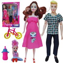 Kit Brinquedo Infantil, Meninas Boneco e Boneca Grávida Família, Papai Mamãe Filha Bebê Acessórios Presente de Aniversario, Natal